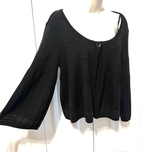 Nine West Bolero Bell Sleeves Crop Jacket/Cardigan Sweater-Black/Copper-Large - Picture 11 of 16